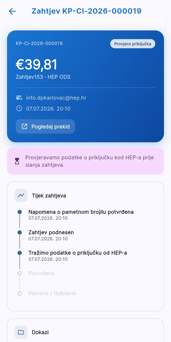 Zahtjev za naknadu u Kapoot aplikaciji